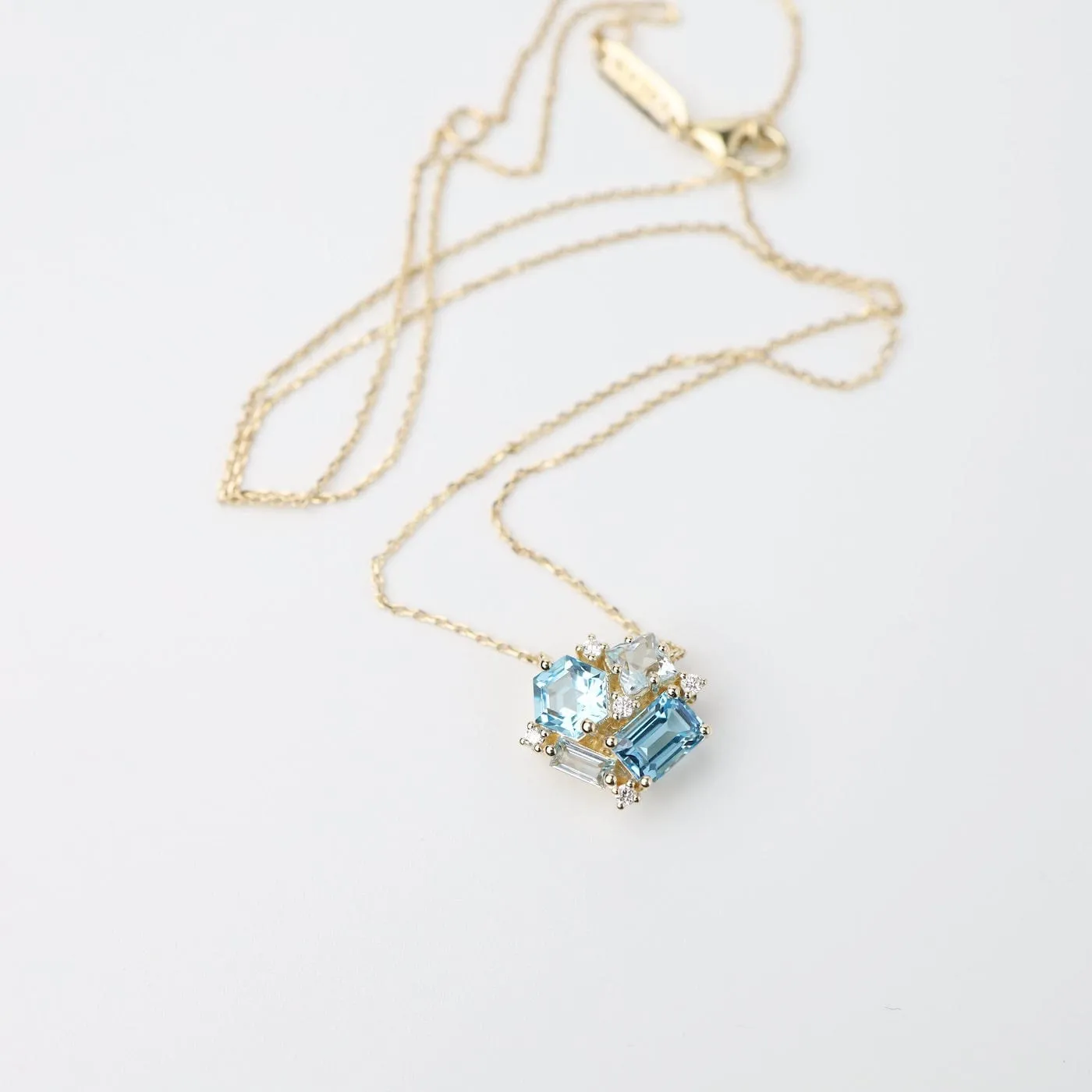 Yellow Gold Blue Cluster Necklace