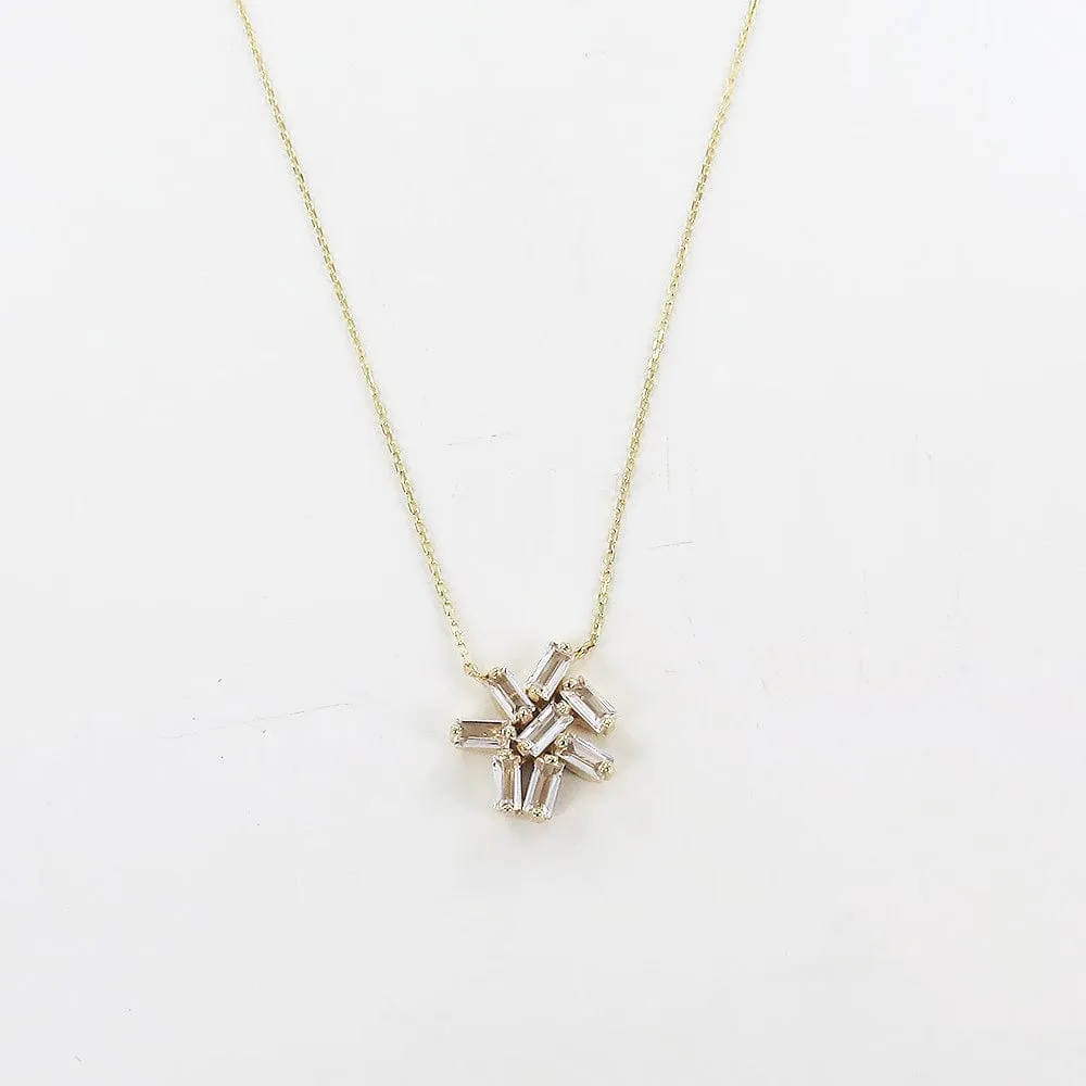 YELLOW GOLD WHITE TOPAZ CLUSTER NECKLACE